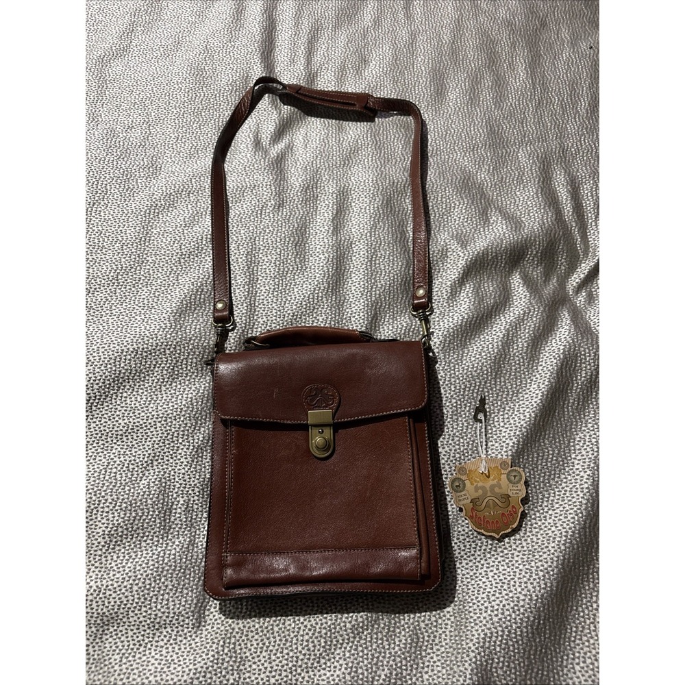 Stefano Orso Brown Leather Crossbody Satchel Locking W/ Key *Inside Has Peeling